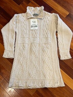 New Aran Crafts Cream Cable Knit Sweater Dress Medium